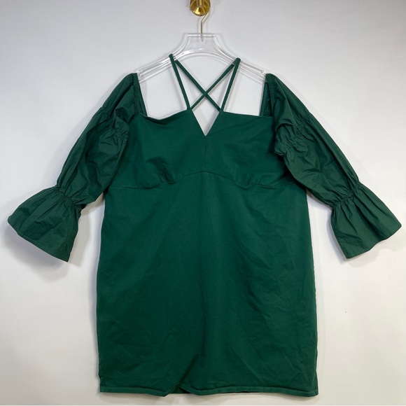 NWOT Eloquii Eden Off Shoulder LS Stretch Cotton Sheath Dress in Green Sz 24 - Picture 3 of 9